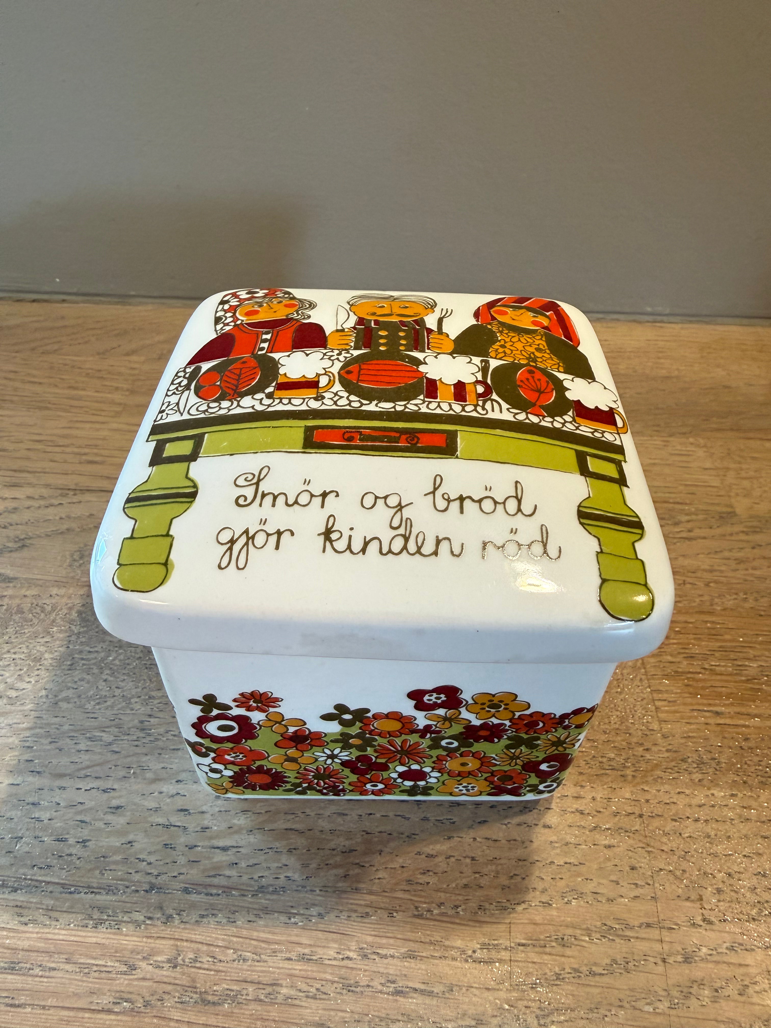 Figgjo Folklore Smørboks med lokk - Vintage Turi design.